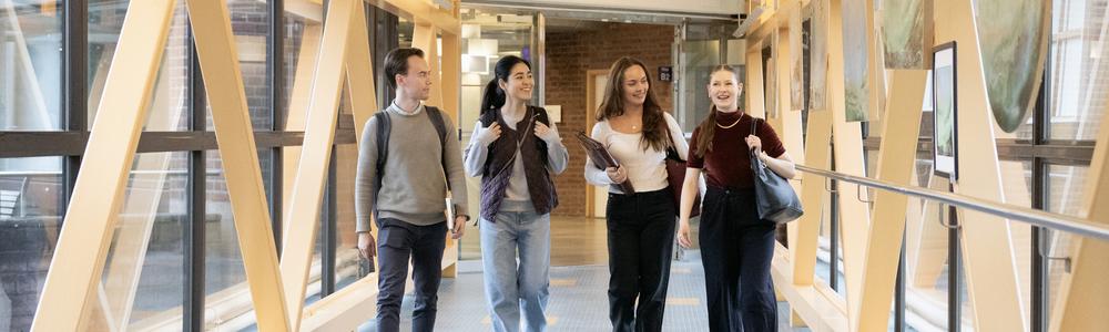 fyra studenter går och pratar